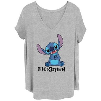 Disney's Lilo & Stitch Stitch Sitting Line Logo Juniors' Plus Graphic Tee