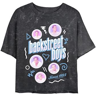 Juniors' Backstreet Boys Since 1993 Face Badges Crop Top Mineral Wash Graphic Tee