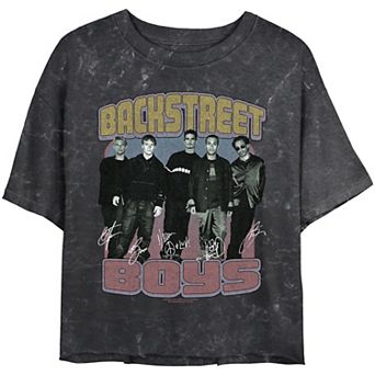 Juniors' Backstreet Boys Signatures Crop Top Mineral Wash Graphic Tee
