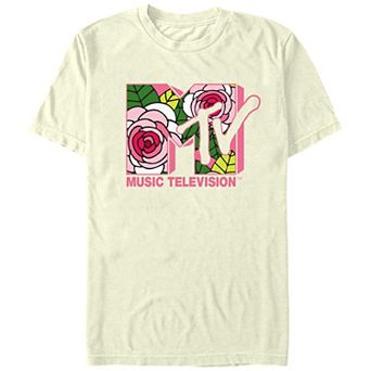 Juniors' MTV Pink Flowers Logo Graphic Tee