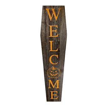 Rustic Farmhouse 4ft Reclaimed Wood Standing Halloween Coffin Welcome Sign