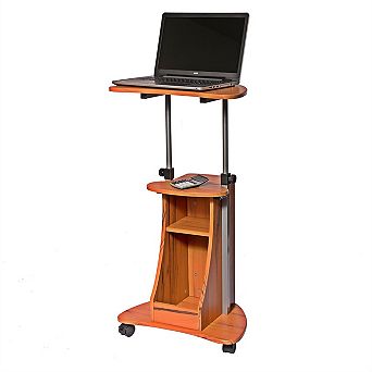 Mobile Sit Down Stand Up Desk Adjustable Height Laptop Cart In Wood-grain Finish