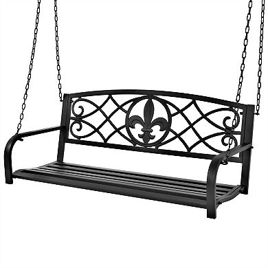 Farm Home Sturdy 2 Seat Porch Swing Bench Scroll Accents
