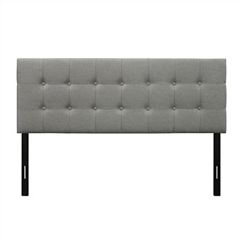 Full Size Contemporary Button-tufted Headboard In Grey Upholstered Fabric