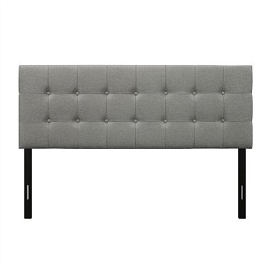 Full Size Contemporary Button-tufted Headboard In Grey Upholstered Fabric