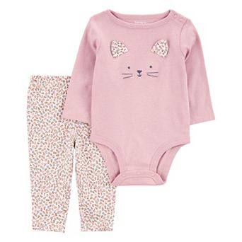 Baby Girl Carter's Cat Face Bodysuit & Floral Ditsy Pants Set