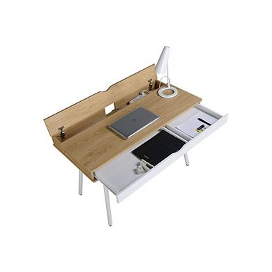 Modern Laptop Computer Desk with Storage Drawer and Cord Management, Brown White Finish, 45.3"