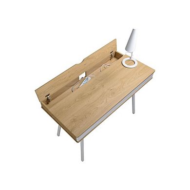 Modern Laptop Computer Desk with Storage Drawer and Cord Management, Brown White Finish, 45.3"