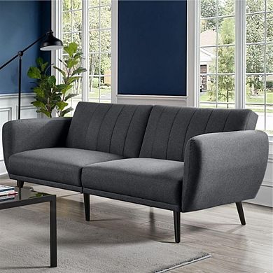 Modern Scandinavian Linen Upholstered Sofa Bed With Wooden Legs