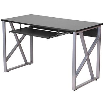 Contemporary Black Laminate Office Computer Desk With Keyboard Tray