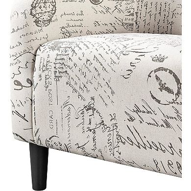Letter Print French Upholstered Barrel Chair And Ottoman Set