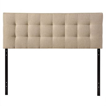 King Size Beige Fabric Upholstered Mid-century Style Headboard