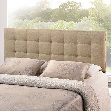 King Size Beige Fabric Upholstered Mid-century Style Headboard