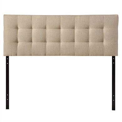 King Size Beige Fabric Upholstered Mid-century Style Headboard