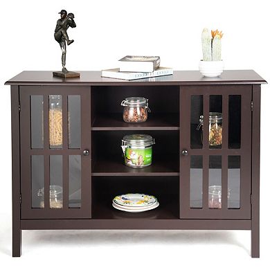 Wood Sofa Tale Console Cabinet With Tempered Glass Panel Doors
