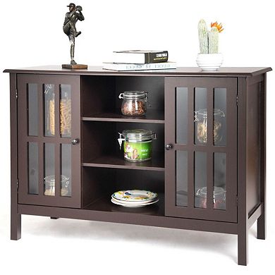 Wood Sofa Tale Console Cabinet With Tempered Glass Panel Doors