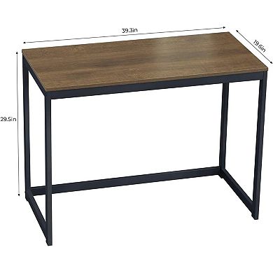 Small Home Office Modern Laptop Computer Desk Table Metal Frame Brown Wood Top