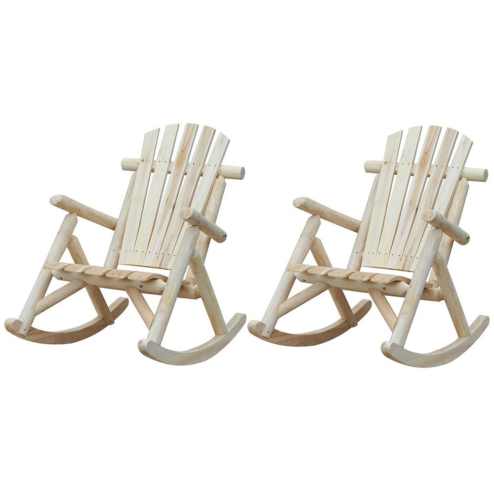 Farmhouse Classical Fir Wood Rocking Adirondack Chair Natural - Set Of 2