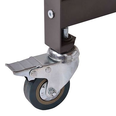 Industrial Modern Steel Frame Wood Top Computer Desk With Locking Wheels