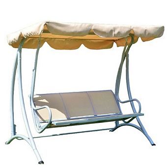 Sturdy 3-person Outdoor Patio Porch Canopy Swing In Sand Color