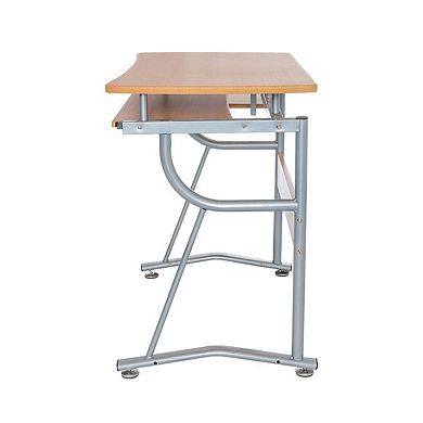 Compact Contemporary Computer Desk In Light Cherry Finish