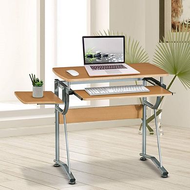 Compact Contemporary Computer Desk In Light Cherry Finish