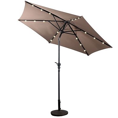 9 ft Patio Umbrella with Solar LED Lights & Tilt Crank, Outdoor Table Umbrella for Deck or Pool, Tan