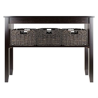 Espresso 2 Tier Entryway Hall Console Table With 3 Storage Baskets