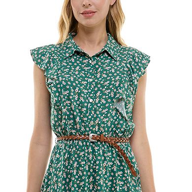 Juniors' As U Wish Collared Button Front Belted Dress