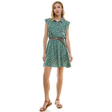 Juniors' As U Wish Collared Button Front Belted Dress