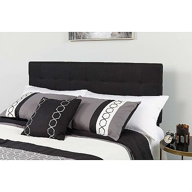 Queen Size Modern Black Fabric Upholstered Panel Headboard