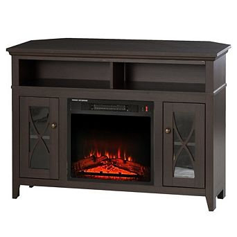 Espresso Electric Fireplace Mantel Tv Stand W/ Adjustable Shelves 2 Storage Cabinets