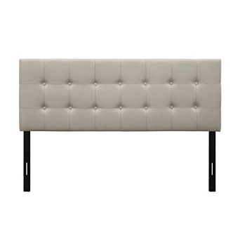 King Button-tufted Headboard In Light Grey Upholstered Fabric