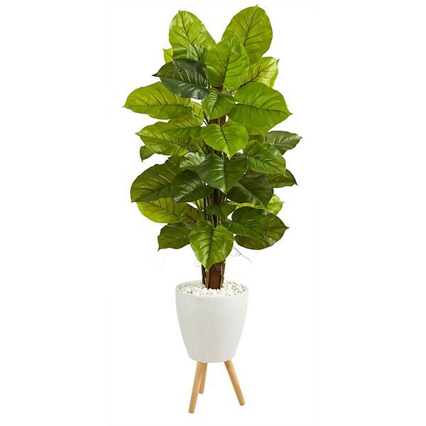 60” Large Leaf Philodendron Artificial Plant In White Planter With