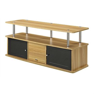 Light Oak and Black TV Stand with Three Storage Cabinets for Media Devices and Accessories 47.2"