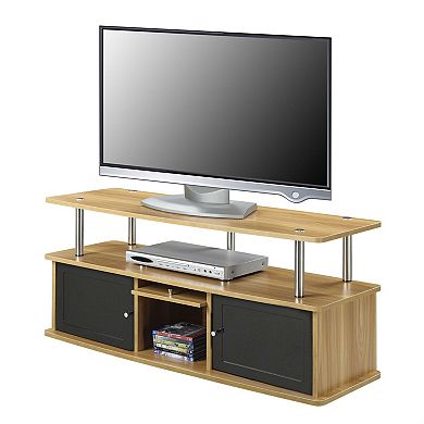 Light Oak and Black TV Stand with Three Storage Cabinets for Media Devices and Accessories 47.2"