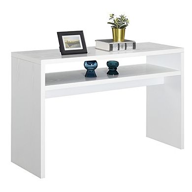48 Inch White Sofa Console Table Modern Farmhouse with Shelves for Living Room and Hallway