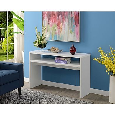 48 Inch White Sofa Console Table Modern Farmhouse with Shelves for Living Room and Hallway