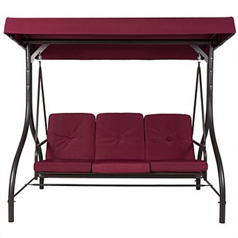 3-seat Outdoor Porch Deck Patio Canopy Swing With Cushions