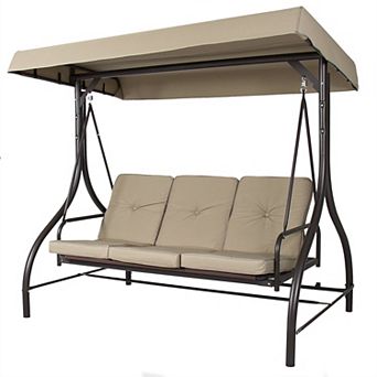 3-seat Outdoor Porch Deck Patio Canopy Swing With Cushions