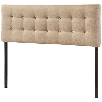 Full Size Beige Fabric Upholstered Button Tufted Headboard