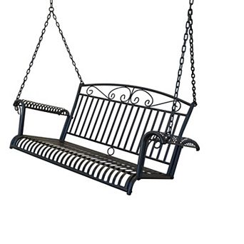Wrought Iron Outdoor Patio 4-ft Porch Swing In Black