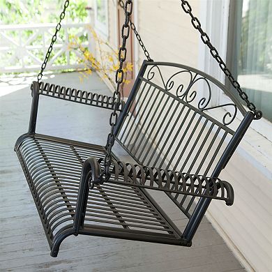 Wrought Iron Outdoor Patio 4-ft Porch Swing In Black