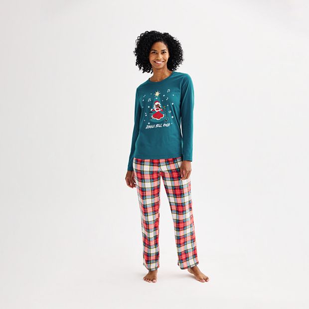 Petite Jammies For Your Families Jingle Bell Rock Mrs. Claus Pajama Top Fleece Pajama Bottoms Set