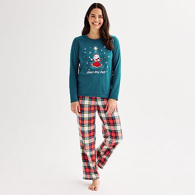Women s Tall Jammies For Your Families Jingle Bell Rock Mrs. Claus Pajama Top Fleece Pajama Bottoms Set