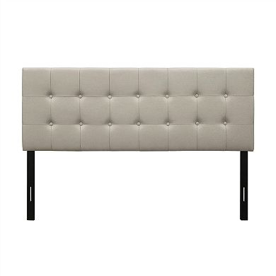 Queen Button-tufted Headboard In Light Grey Beige Taupe Upholstered Fabric