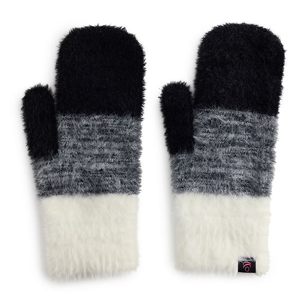 Women's Cuddl Duds® Plush Velour Faux Fur Sherpa Cuff Gloves - Black Multi