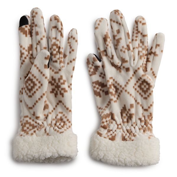 Women's Cuddl Duds® Plush Velour Faux Fur Sherpa Cuff Gloves - Ivory