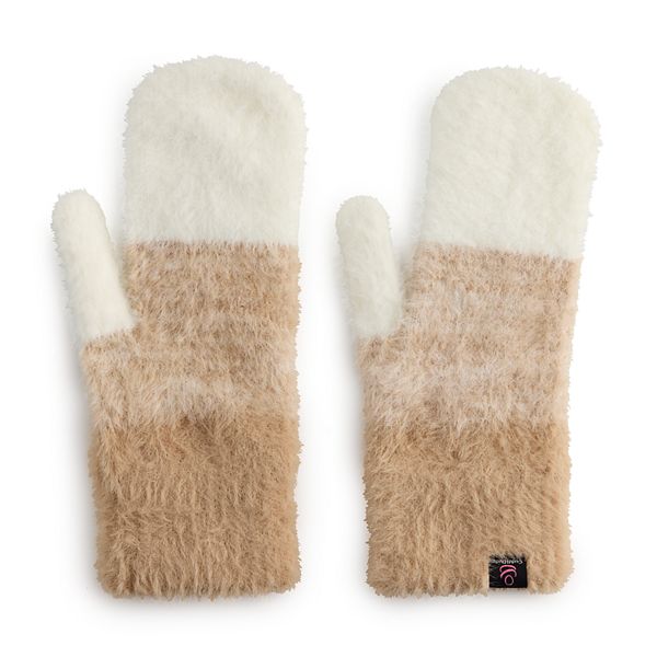 Women's Cuddl Duds® Plush Velour Faux Fur Sherpa Cuff Gloves - Ivory Multi