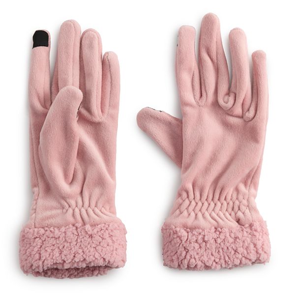 Women's Cuddl Duds® Plush Velour Faux Fur Sherpa Cuff Gloves - Light Pink